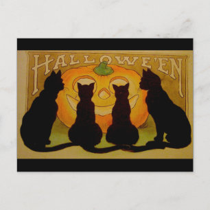 Carte Postale Vintage Halloween Chats noirs et Jack O'Lantern