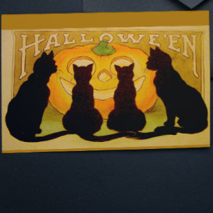 Carte Postale Vintage Halloween Chats noirs et Jack O'Lantern