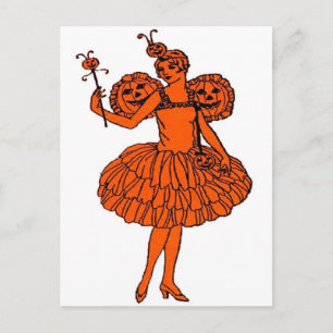 Carte Postale Vintage Halloween Citrouille Fairy