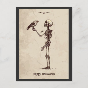 Carte Postale Vintage Halloween Déplaisant Skeleton Bird