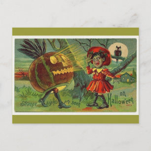 Carte Postale vintage-halloween-effrayé-fille-citrouille-carte