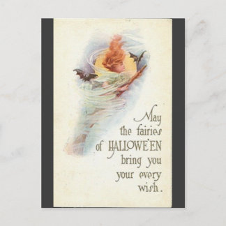 Carte Postale vintage-halloween-femme-chauves-souris-broomstick-