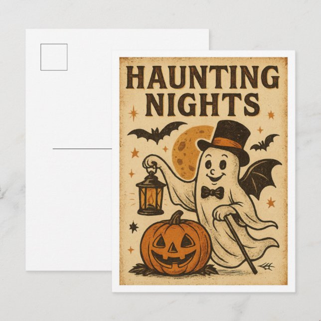 Carte Postale Vintage Halloween Haunting NIghts (Devant / Derrière)