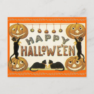 Carte postale vintage Halloween Jack-O-Lanterns