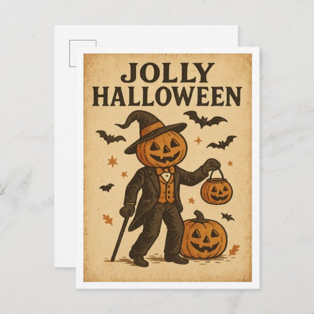 Carte Postale Vintage Halloween Jolly Halloween (Devant / Derrière)