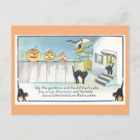 Vintage Halloween Salutations Chat Noir Poème sorc
