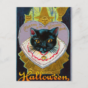 Carte postale vintage Halloween sorcière lune