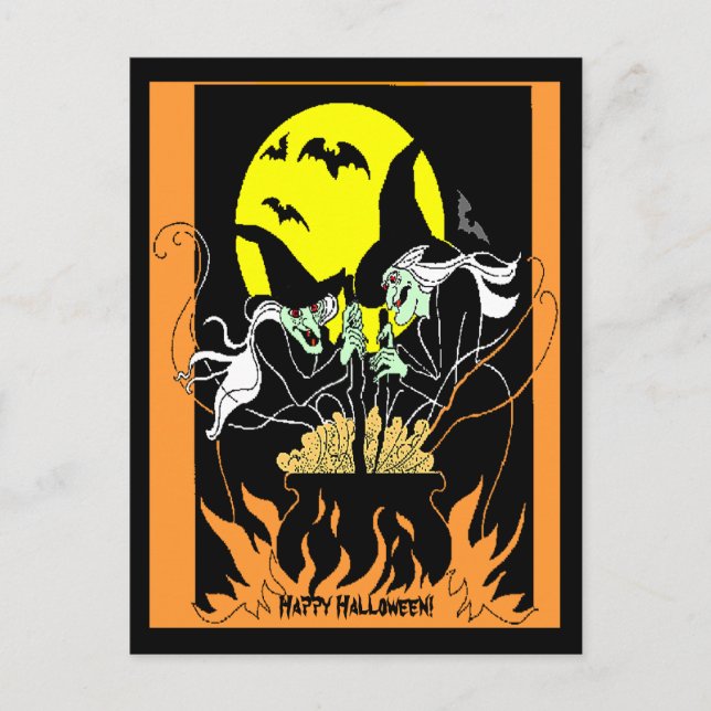 Carte Postale Vintage Halloween sorcières Cauldron (Devant)