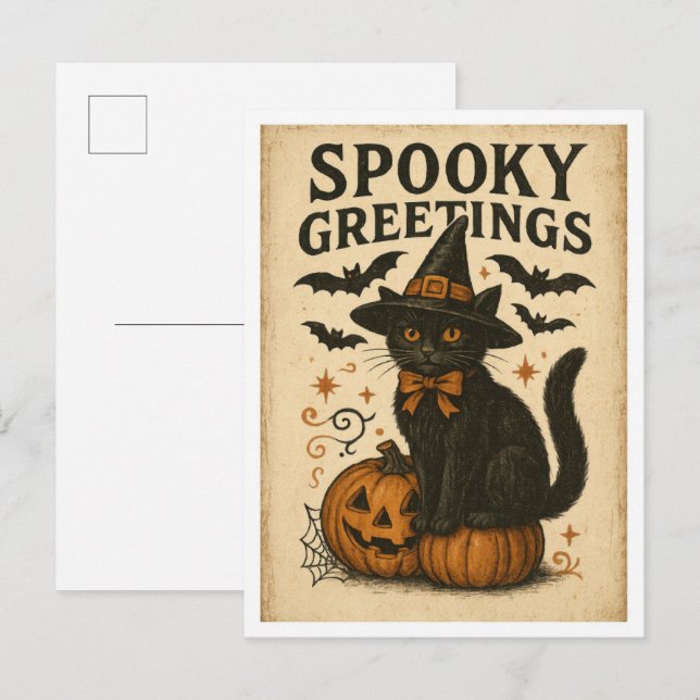 Carte Postale Vintage Halloween Spooky Greetings (Devant / Derrière)