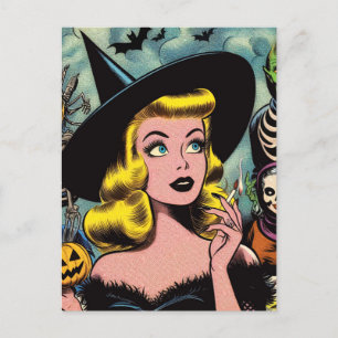Carte Postale Vintage Halloween Witch Comics