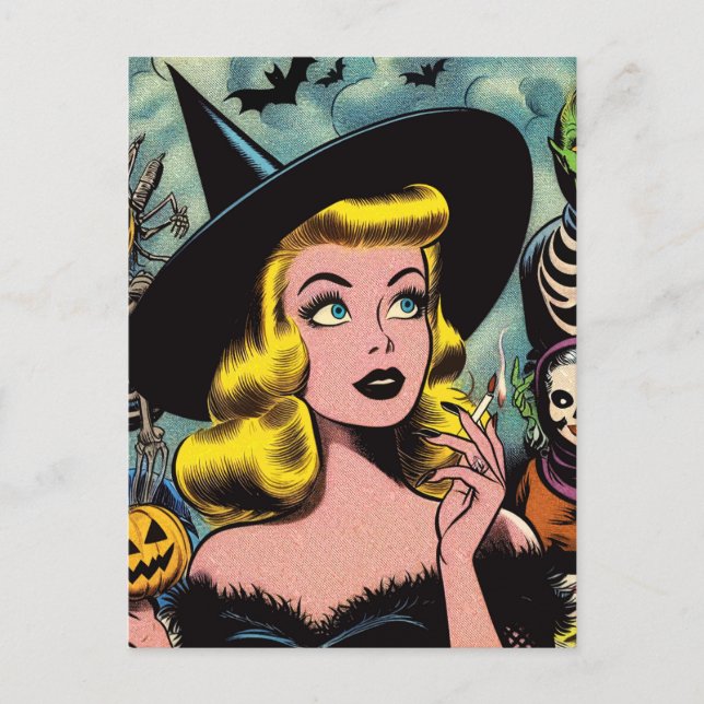 Carte Postale Vintage Halloween Witch Comics (Devant)