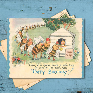 Carte postale vintage Happy Bee Birthday Holiday