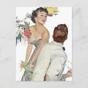 Carte Postale Vintage Happy Faire-part couple enga