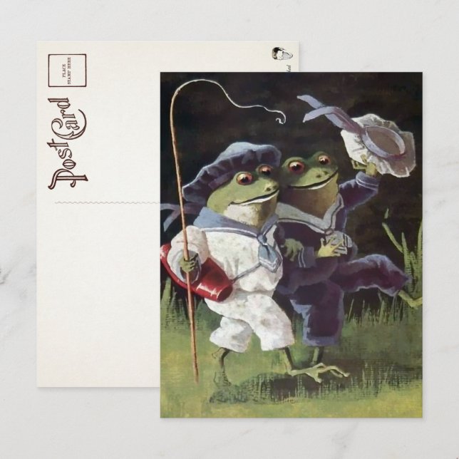 Carte postale vintage Happy Frogs  (Devant / Derrière)