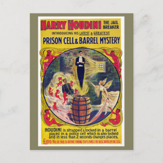 Carte Postale Vintage Harry Houdini Prison Cellule & Baril Mystè