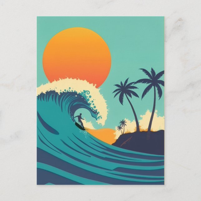 Carte Postale Vintage Hawaii Surf Coucher de soleil et vagues Vo (Devant)