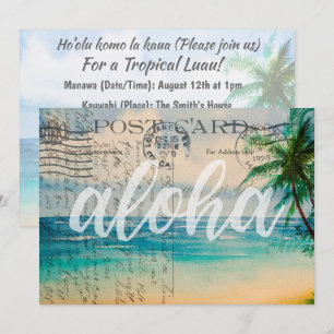 Carte postale vintage Hawaiian Palm Trees Luau Inv
