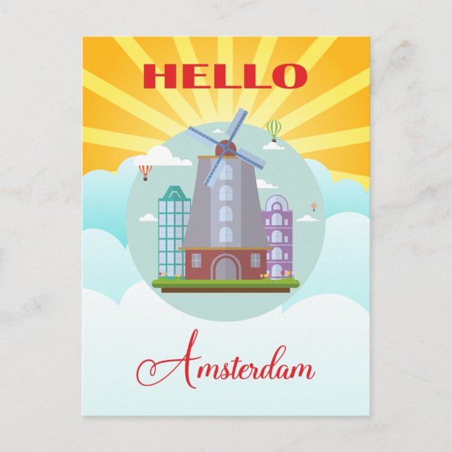 Carte Postale Vintage Hello Amsterdam Holland Travel (Devant)