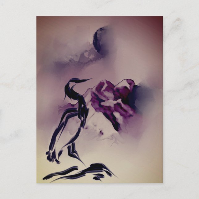 Carte Postale Vintage Heron Bird Mountains peinture Paysage (Devant)