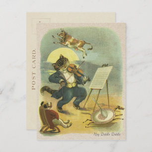 Carte Postale Vintage Hey Diddle Diddle Nursery Rhyme restauré