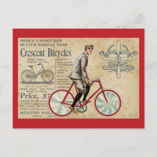 Carte Postale Vintage Homme à vélo rouge