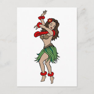 Carte Postale Vintage Hula Hawaiian Girl Tattoo Art