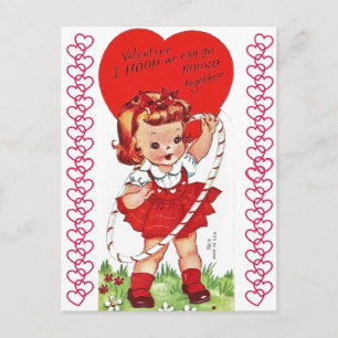 Carte postale vintage Hula Hoop Girl Valentine