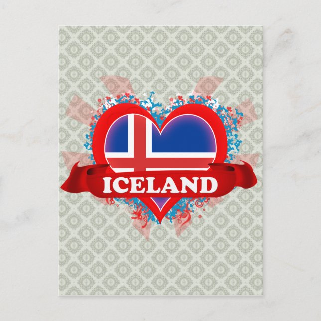 Carte Postale Vintage I Love Islande (Devant)