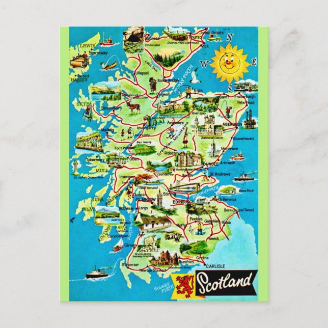Carte postale Vintage illustrée en Écosse (Devant)