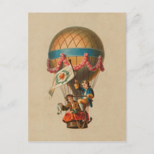 Carte Postale Vintage Image Coeur Drapeau Hot Air Balloon