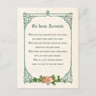 Carte Postale Vintage Irish Blessing avec Shamrock et cadre rust