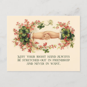 Carte Postale Vintage Irish Blessing, Mains et Shamrocks