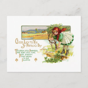 Carte Postale Vintage irlandaise fille avec Shamrock