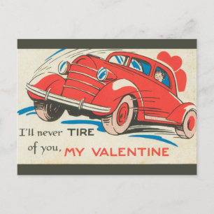 Carte Postale Vintage Jamais Pneus de vous Voiture Valentine