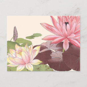 Carte Postale Vintage japonais Floral Art rose Lotus Pond