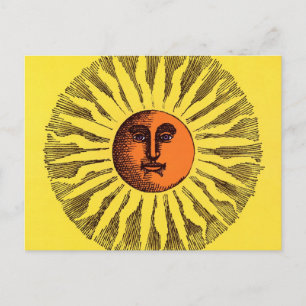 Carte Postale Vintage jaune céleste souriant Joyeux soleil hippi