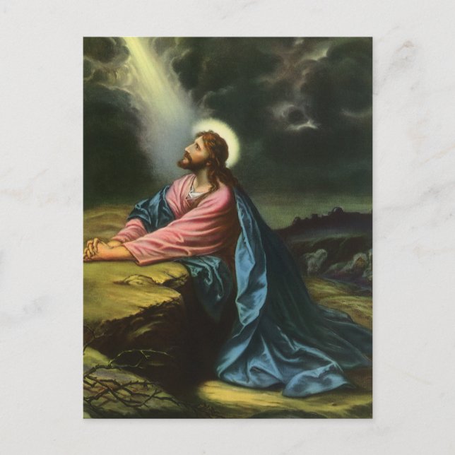 Carte Postale Vintage Jésus Christ prier, Jardin de Gethsémani (Devant)