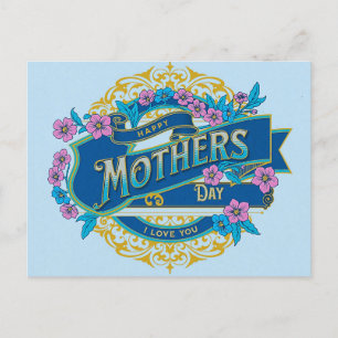 Carte Postale Vintage Joyeuse Fête des Mères Fleurs Florales Ble