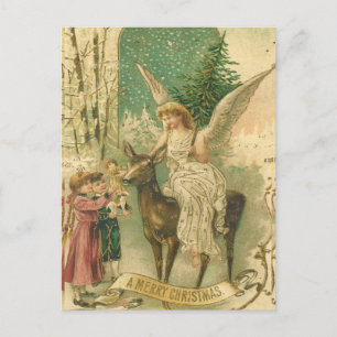 Carte Postale Vintage Joyeux Ange de Noël avec Enfants Vacances