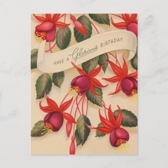 Carte Postale Vintage Joyeux anniversaire | Fleurs (Devant)