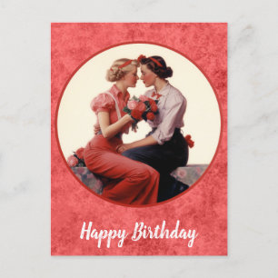 Carte Postale Vintage Joyeux Anniversaire Lesbian Couple