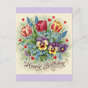 Carte Postale Vintage Joyeux Anniversaire Retro Colorful Floral