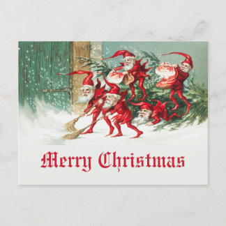 Carte Postale Vintage Joyeux Noël Drôle Père Noël Elves