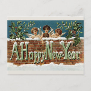 Carte Postale Vintage Joyeux Nouvel An mignon Angel Cherub