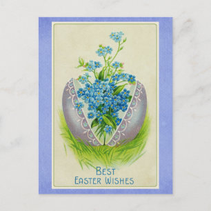 Carte Postale Vintage Joyeux Oeuf de Pâques Bleu Floral