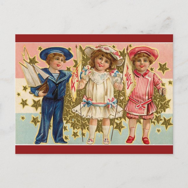 Carte Postale Vintage Juillet 4 Enfants (Devant)