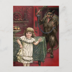 Carte postale vintage Krampus et enfant