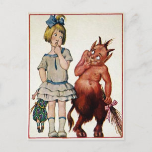 Carte Postale Vintage Krampus et fille
