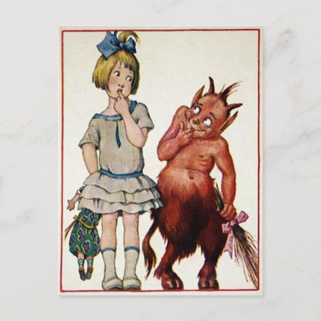 Carte Postale Vintage Krampus et fille (Devant)