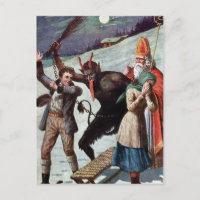 Carte postale vintage Krampus et Père Noël